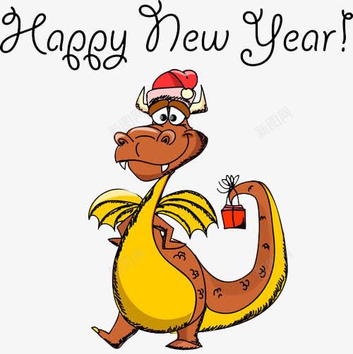 圣诞恐龙png免抠素材_新图网 https://ixintu.com happy new year 圣诞帽 新年快乐 礼物