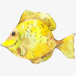 水彩海鱼黄色鱼儿水彩插画矢量图高清图片