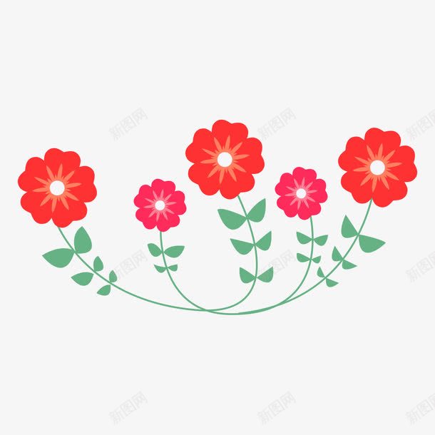 红色小花png免抠素材_新图网 https://ixintu.com 卡通 手绘 桔梗 白色 简图 红色 绿色 花朵