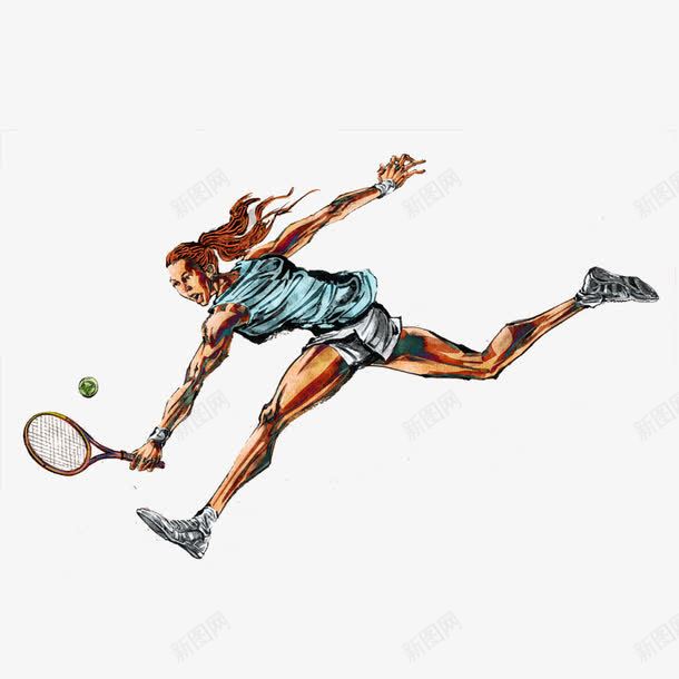 打网球的女孩png免抠素材_新图网 https://ixintu.com 手绘 打球 运动员