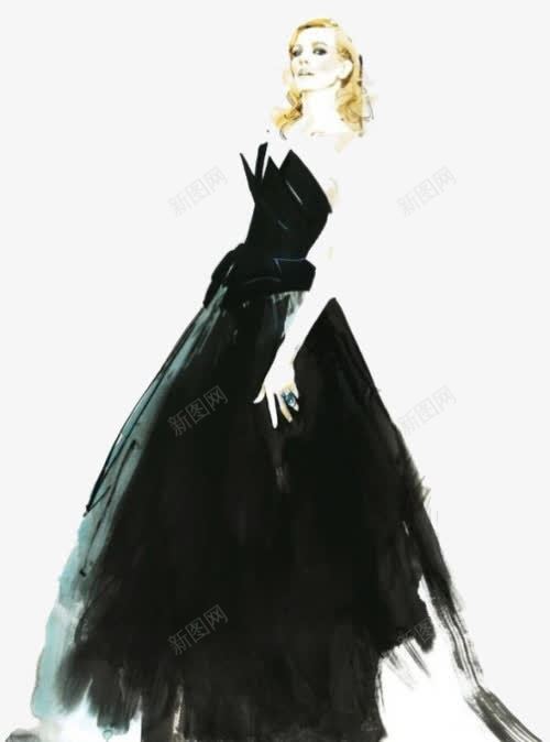 手绘时尚女人png免抠素材_新图网 https://ixintu.com 手绘 时尚女人 金发女人 黑色裙子