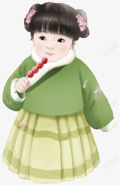 手绘卡通吃糖葫芦的女孩png免抠素材_新图网 https://ixintu.com 卡通 女孩 糖葫芦