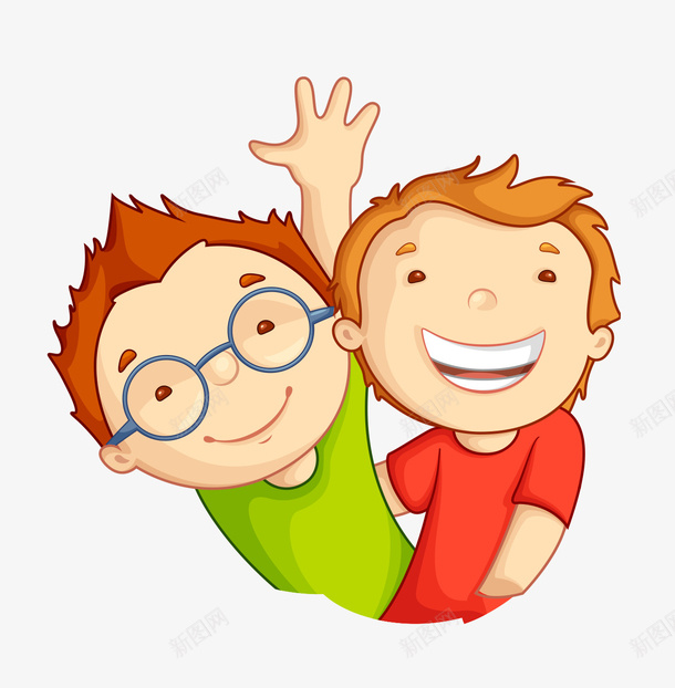 两个小男孩png免抠素材_新图网 https://ixintu.com 小男孩 眼镜 红衣服 绿衣服