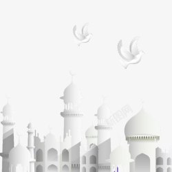 创意伊斯兰建筑与白鸽素材