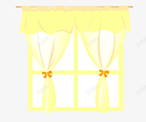 黄色窗户窗帘png免抠素材_新图网 https://ixintu.com 卡通 矢量窗帘 窗子 窗帘 窗户 黄色