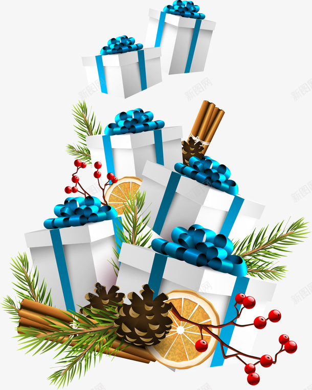 蓝色礼物圣诞树png免抠素材_新图网 https://ixintu.com 圣诞树 圣诞节 松果 植物 清新图案 节日 蓝色礼物 装饰图案