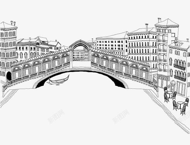 手绘大桥png免抠素材_新图网 https://ixintu.com 大桥 手绘 手绘大桥 素描 装饰 黑白
