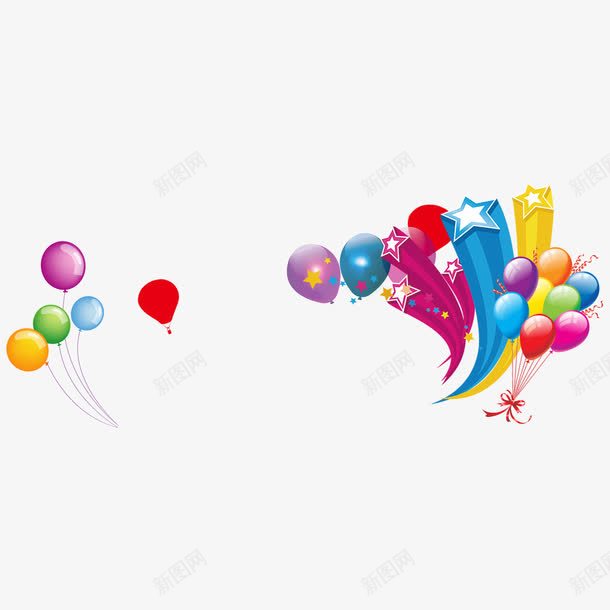 彩色节日气球装饰png免抠素材_新图网 https://ixintu.com 五角星 喜庆 彩带 彩色 气球 节日 装饰