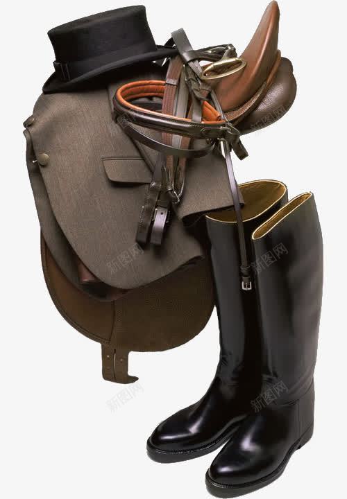 骑马套装装备png免抠素材_新图网 https://ixintu.com 外套 套装 帽子 皮革材质 装备 靴子 马鞭