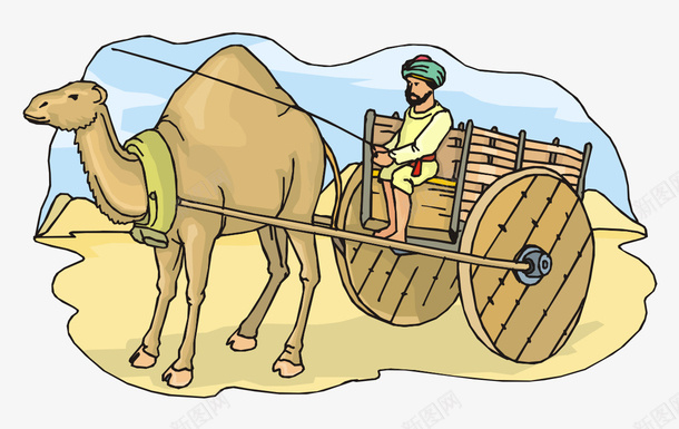 卡通手绘骆驼拉车男人矢量图ai免抠素材_新图网 https://ixintu.com 卡通的骆驼 平面骆驼素材 手绘的木车 拉车的男人 矢量图