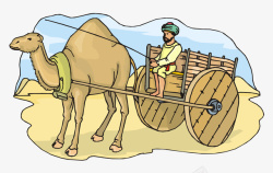 卡通木车卡通手绘骆驼拉车男人矢量图高清图片