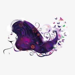 紫色炫彩长发纹绣美女素材
