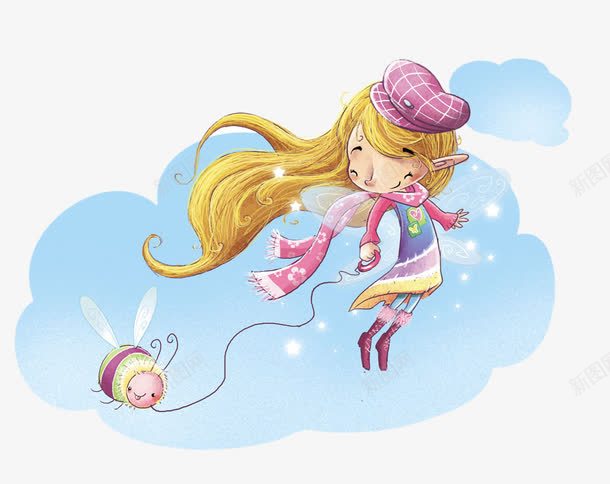 创意站在云上的小女孩png免抠素材_新图网 https://ixintu.com 免费png素材 卡通手绘