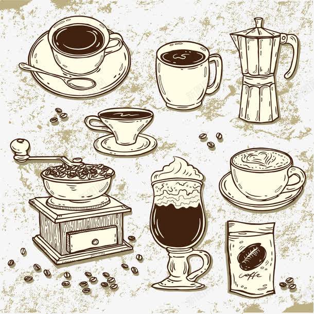 手绘咖啡相关元素png免抠素材_新图网 https://ixintu.com 咖啡元素 手绘 素描