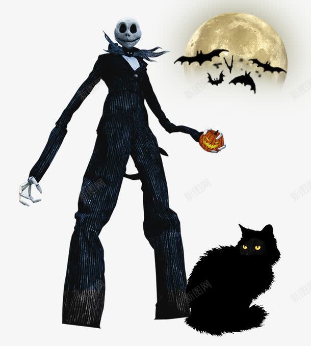 万圣节巨人骷髅png免抠素材_新图网 https://ixintu.com 万圣节 万圣节元素 圆月 骷髅 黑猫
