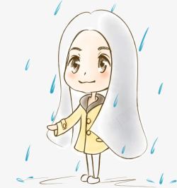 手绘雨里女孩素材