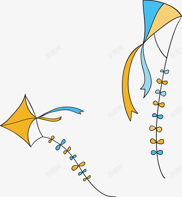 手绘风筝png免抠素材_新图网 https://ixintu.com 彩色 手绘 蝴蝶结 风筝
