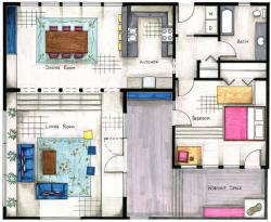 装饰公寓彩色装饰手绘公寓平面图高清图片
