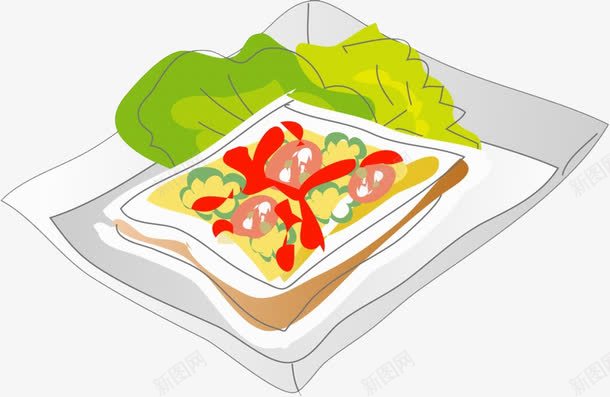 美食三明治png免抠素材_新图网 https://ixintu.com 手绘 插画 盘子 面包 食物