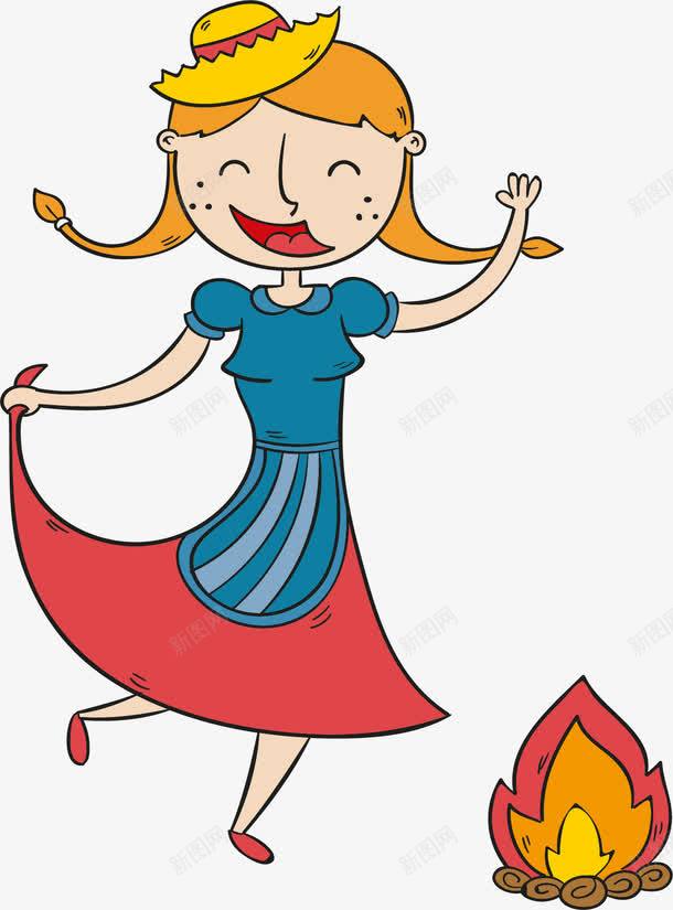 篝火旁的女人png免抠素材_新图网 https://ixintu.com 卡通 女人 插图 漂亮的 篝火 舞动的 裙子 高兴