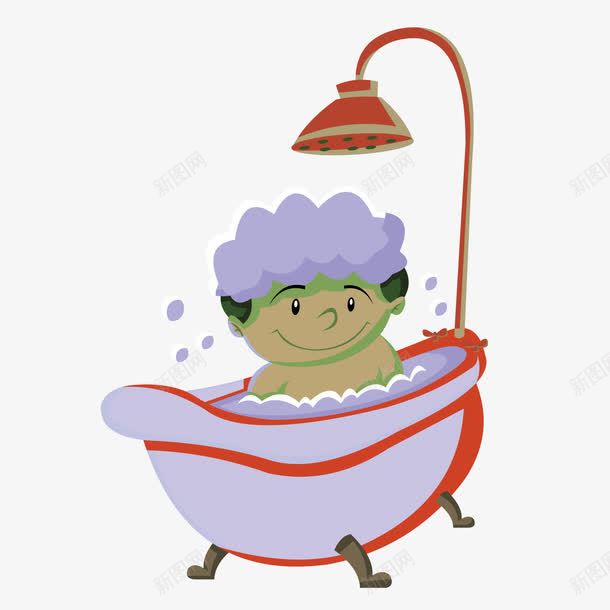 卡通小孩洗澡png免抠素材_新图网 https://ixintu.com 卡通小孩 洗澡 淋浴浴缸 矢量浴缸洗澡