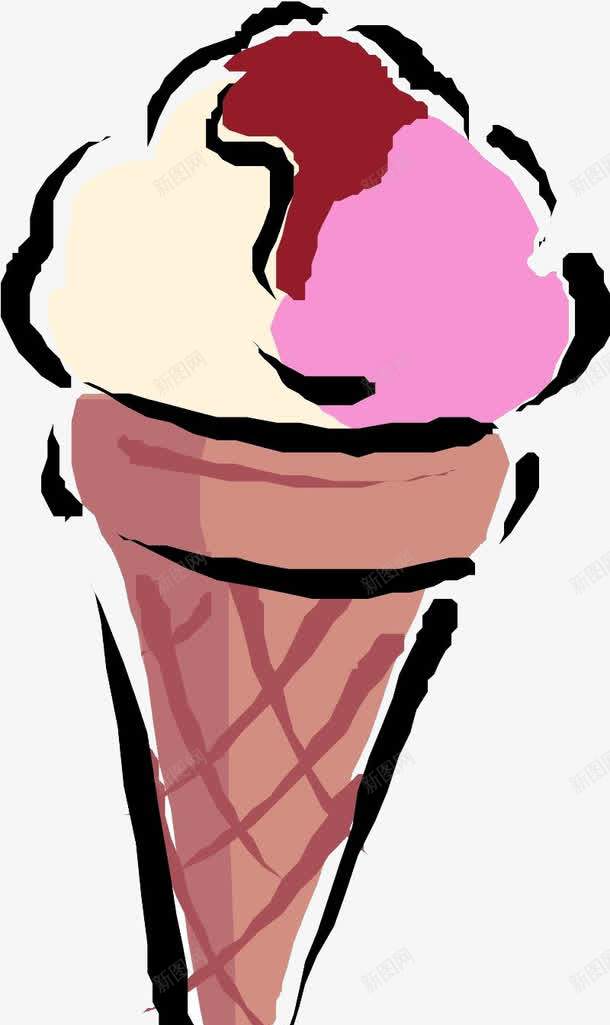 彩绘冰激淋png免抠素材_新图网 https://ixintu.com 一个 冰激淋 冷饮 卡通 手绘 甜筒 白色 粉色
