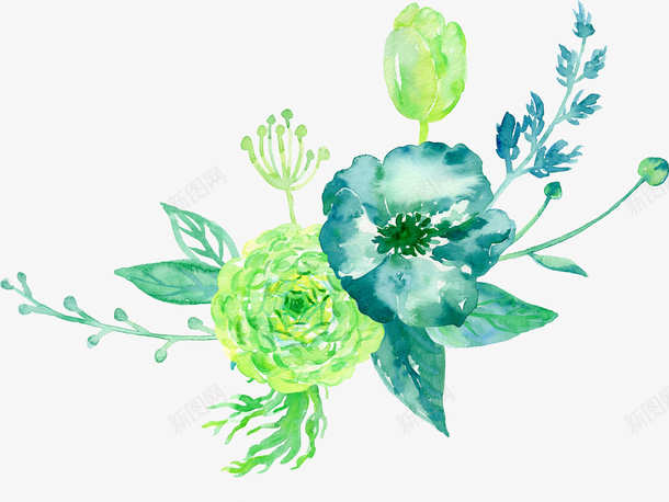 两朵花简图png免抠素材_新图网 https://ixintu.com 卡通 叶子 墨绿色 手绘 简图 绿色 花朵 装饰
