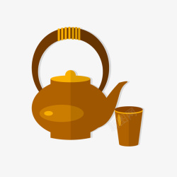 咖啡色茶壶茶杯矢量图素材