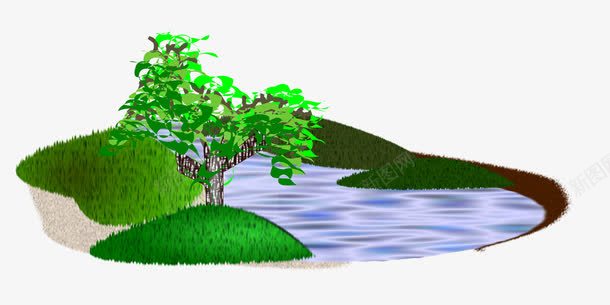 湖泊中的绿色小树png免抠素材_新图网 https://ixintu.com 小树 湖泊 绿色 蓝色