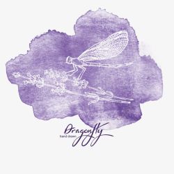紫色水彩蜻蜓素材