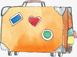 棕色手绘旅游手提箱矢量图素材