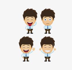 四个男孩四个不同表情的卡通商务男孩高清图片