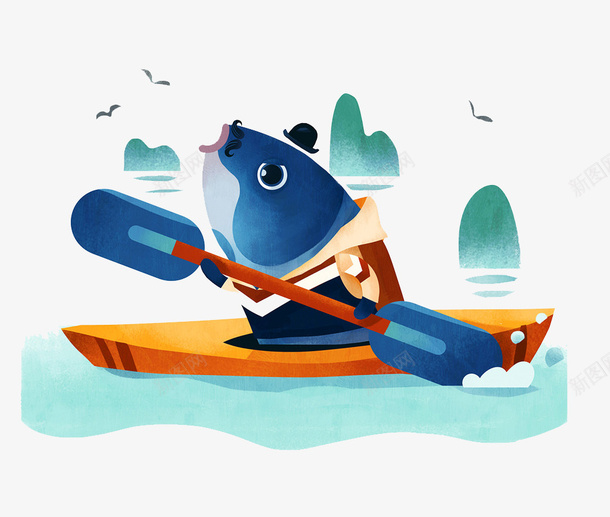划船的鱼卡通图案png免抠素材_新图网 https://ixintu.com 划船 卡通 可爱的 小船 小鱼 河水 简图 船桨