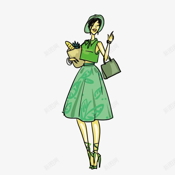 卡通手绘绿色短裙美女人物png免抠素材_新图网 https://ixintu.com 卡通 手绘 短裙 绿色 美女人物