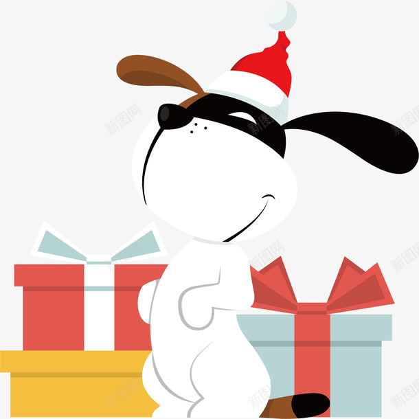 新年小狗和礼物盒png免抠素材_新图网 https://ixintu.com 卡通可爱 小狗 新年 狗年 白色 矢量图案 礼物盒