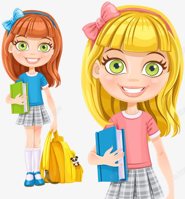 女孩子上学png免抠素材_新图网 https://ixintu.com 上学的孩子 书本 拿书女孩 读书