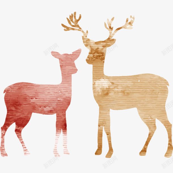 两只小鹿png免抠素材_新图网 https://ixintu.com png图形 png装饰 动物 小鹿 手绘 水彩 装饰