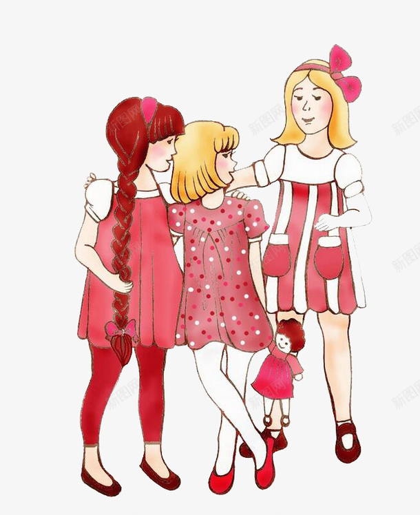 三个女孩png免抠素材_新图网 https://ixintu.com 创意 卡通 女孩 手绘