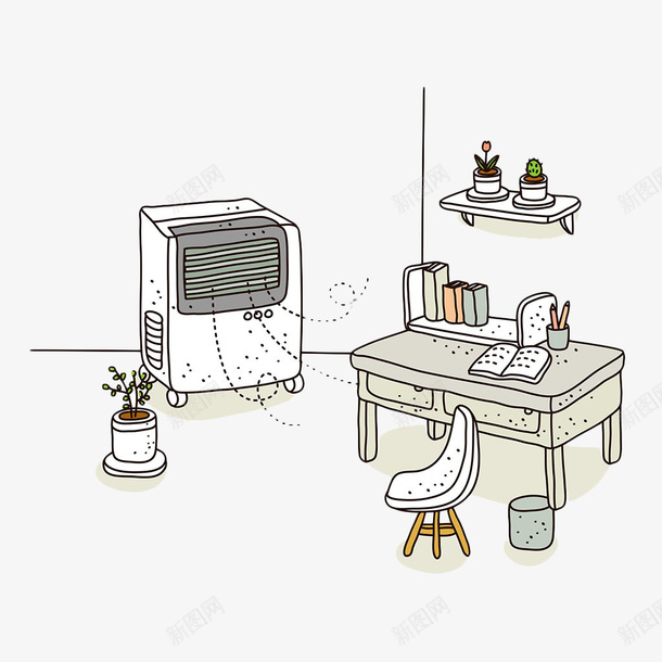 手绘空调风png免抠素材_新图网 https://ixintu.com 家居 手绘 白色 空调 空调风 风