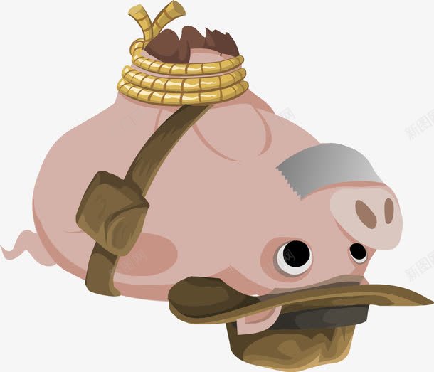 绑住的猪png免抠素材_新图网 https://ixintu.com 免费矢量下载 动物 帽子 插画 牛仔 绑住的猪