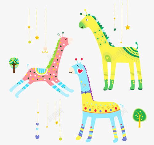 三只可爱的马png免抠素材_新图网 https://ixintu.com 卡通 粉红色的马 蓝色的马 黄色的马