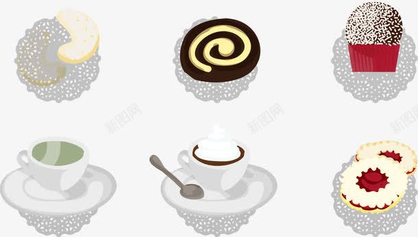 茶点png免抠素材_新图网 https://ixintu.com 咖啡 手绘 甜甜圈 茶点