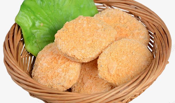 一筐土豆饼png免抠素材_新图网 https://ixintu.com 产品实物 叶子 土豆饼 油炸食品 竹筐 竹篮