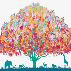 五颜六色的树手绘油画树高清图片