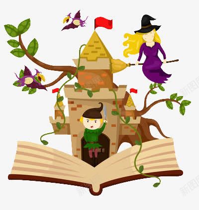 卡通书上的童话故事png免抠素材_新图网 https://ixintu.com 城堡 树木 魔法