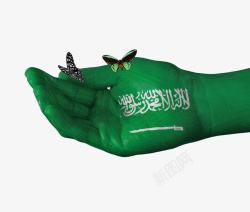 沙特阿拉伯国旗手绘蝴蝶图案素材