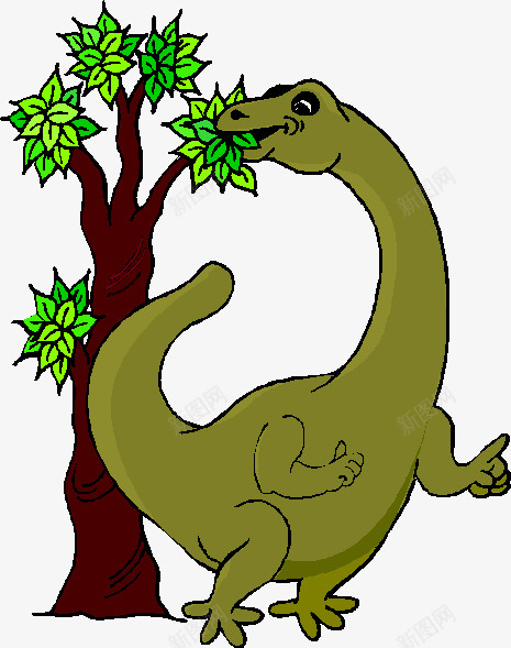 卡通恐龙png免抠素材_新图网 https://ixintu.com 动漫动画 卡通恐龙 恐龙吃树叶 恐龙进食 绿色长脖子恐龙 设计 远古动物