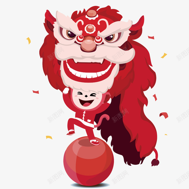 舞狮的孩子png免抠素材_新图网 https://ixintu.com 中国风 孩子 手绘 红色 舞狮 节日