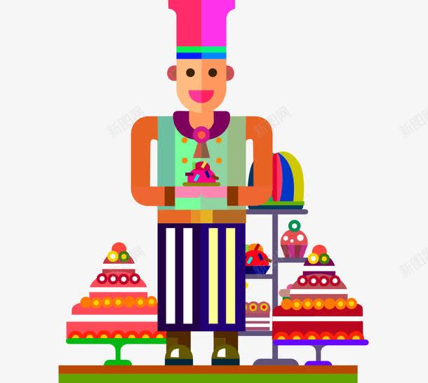 彩色美食卡通厨师扁平化png免抠素材_新图网 https://ixintu.com 卡通的厨师 平面厨师 彩色的美食 扁平化的美食 矢量的厨师