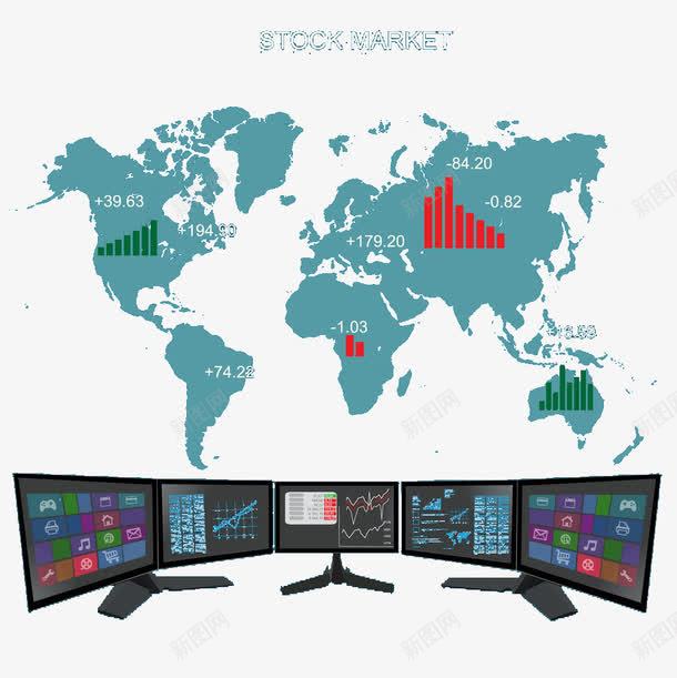 电脑与世界地图png免抠素材_新图网 https://ixintu.com 信息图表 全球 电脑